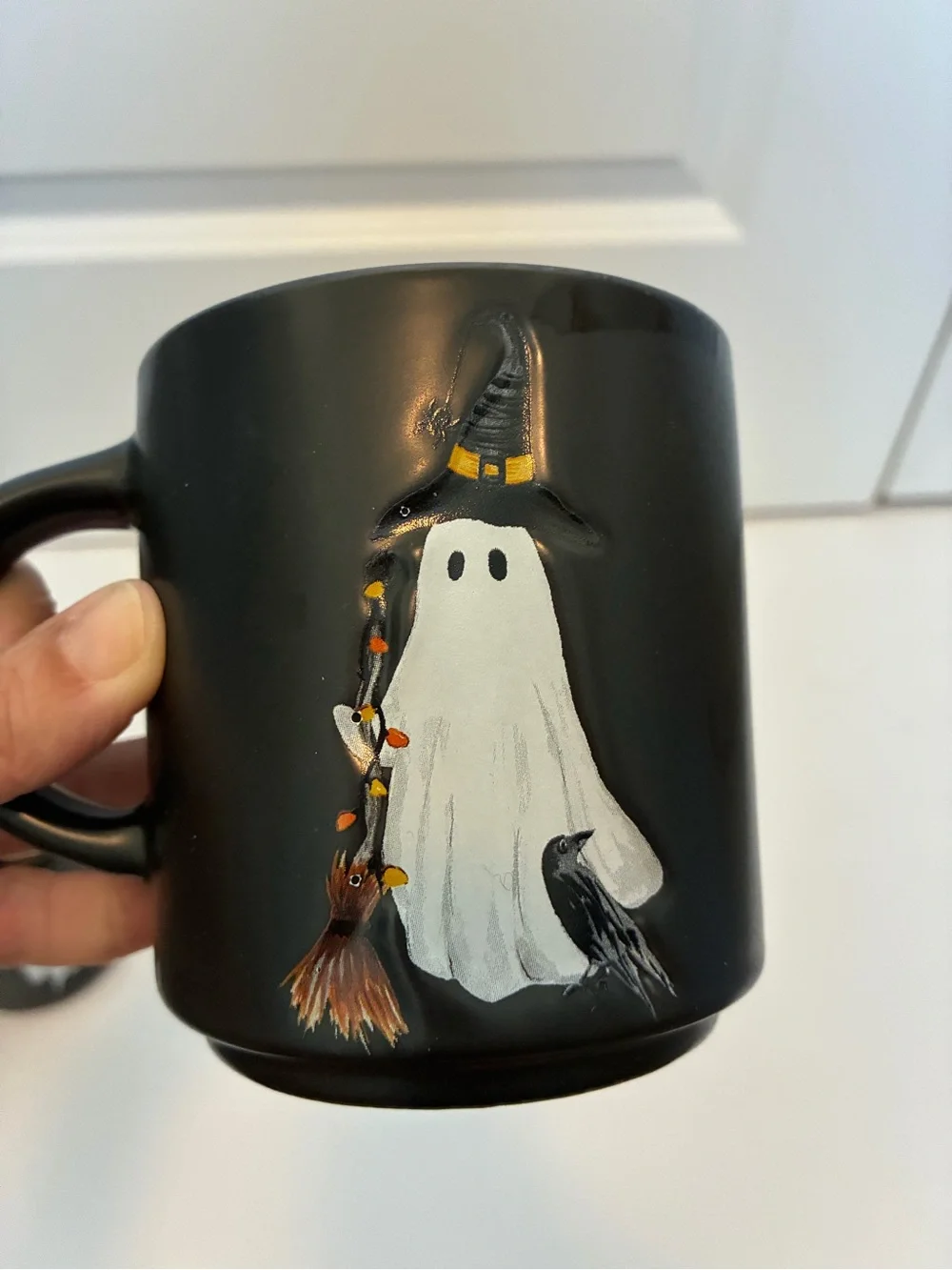 Pottery Barn Black Ceramic Ghost Mugs - Set of 3